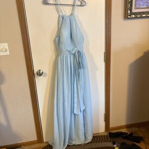 Elegant Light Blue Halter Maxi Dress
